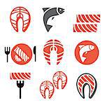 Vector icons set of salmon isolated on white