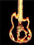 Electronic guitar in flames on a black background.