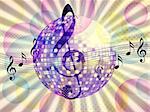 Illustration of abstract colorful funky musical background with disco ball.
