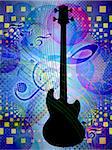 Illustration of abstract colorful funky musical background with guitar.