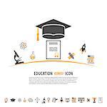 Online Education and E-learning concept with Icon Set for Flyer, Poster, Web Site. Vector illustration.