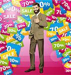 Vector hipster business man with beard shows well done on sale