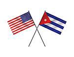 An American flag and Cuban flag on flag poles across one another. Vector EPS 10 available.