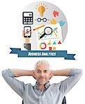 Relaxed mature businessman with hands behind head against business analytics graphic