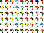 african flags and continent collection - vector