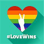 Illustration of heart in LGBT colors with a Love Wins hashtag