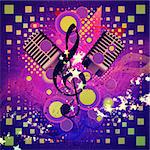 Illustration of abstract musical background with retro microphone.