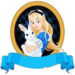 Illustration of Alice holds white rabbit