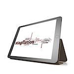 Stagflation word cloud on tablet image with hi-res rendered artwork that could be used for any graphic design.
