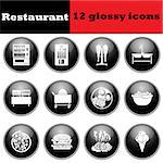 Set of glossy restaurant icons. EPS 10 vector illustration.