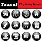 Set of travel glossy icons. EPS 10 vector illustration.