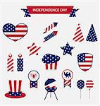 Icons Set USA Flag Color Independence Day 4th of July Patriotic Symbolic Decoration for Holiday or Celebration Backgrounds - Vector