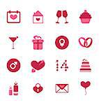 Illustration modern flat icons for Valentines Day, design elements, isolated on white background - vector