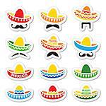 Vector icons set of Sombrero hats isolated on white