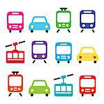 Vehicle, transport colorful icons isolated on white