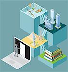 Internet Concept. Vector 3d flat isometric with door to the internet knowledge and encyclopedia