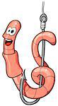 Cartoon worm on a hook, vector illustration
