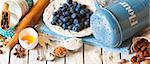 Blueberry pie banner. Fresh ingredients for baking.