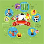 Football Infographics with Soccer Ball and Attributes Icons. 3D Realistic and Flat icons such as referee, trophy, red card. Can be used for flyer, poster and printing advertising. Vector Illustration.