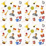 Soccer and Football Seamless Pattern with Flat Icon Set for Flyer, Poster, Web Site like Referee, Ball and Trophy.