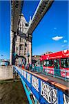 Double Decker Bus Crossing Tower Bridge, London, England, United Kingdom