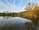 Landscape Reflected in River Main on Spring Morning, Collenberg, Lower Franconia, Spessart, Miltenberg District, Bavaria, Germany