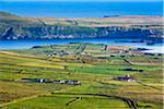 Scenic overview of farmland, Portmagee, along the Skellig Coast on the Ring of Kerry, County Kerry, Ireland