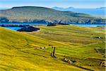 Scenic overview of farmland, Portmagee, along the Skellig Coast on the Ring of Kerry, County Kerry, Ireland