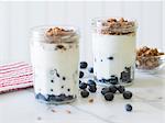 Blueberry parfait with fresh blueberries, Greek yogurt and chocolate muesli