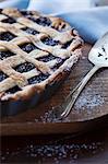 Freshly baked mulberry pie with a lattice crust