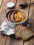 Pumpkin and potato soup with sausage