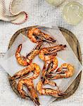 Grilled prawns on parchment paper