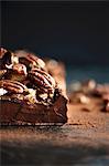 Dark chocolate terrine with pecan nut brittle (close-up)