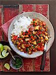 Vegetarian lentil chilli with rice