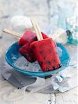 Melon and blueberry ice lollies