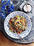 Pilau rice with beef and vegetables (seen from above)