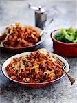 Pasta bake with bolognese sauce and mozzarella