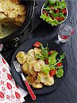 Potato and shallot bake with salad