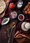 Ingredients for paneer tikka masala with marinated paneer (seen from above)