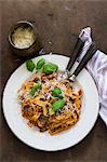 Pasta with tomato sauce and mushrooms