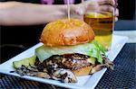 Mushroom burger and beer