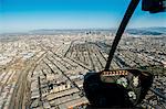 Aerial view of Los Angeles from helicopter cockpit, California, USA