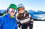 Ski holiday, children with ski goggles, Sudelfeld, Bavaria, Germany