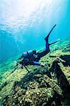 Scuba diver exploring shipwreck, Adriatic Sea, Dalmatia, Croatia