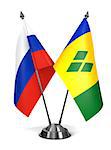 Russia, Saint Vincent and Grenadines - Miniature Flags Isolated on White Background.