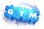 Gym - White Word on Blue Puzzles on White Background. 3D Illustration.