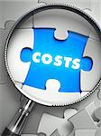 Costs - Puzzle with Missing Piece through Loupe. 3d Illustration with Selective Focus.