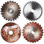 Set of four circular saw blades isolated on white background