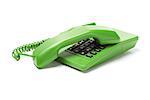 Green Telephone with Receiver on White Background
