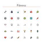 Fitness and a healthy lifestyle colored line icons set. Vector illustration.